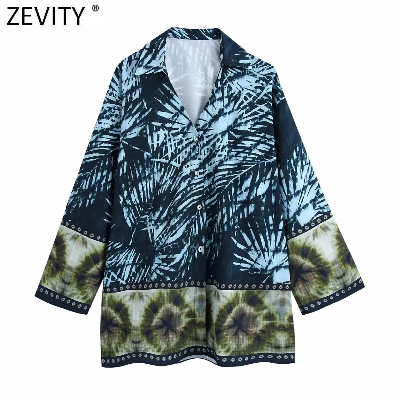 

Zevity Женская винтажная Лоскутная рубашка с чернильным принтом в стиле граффити, Повседневная Блузка-кимоно, женские рубашки с длинным рукав...