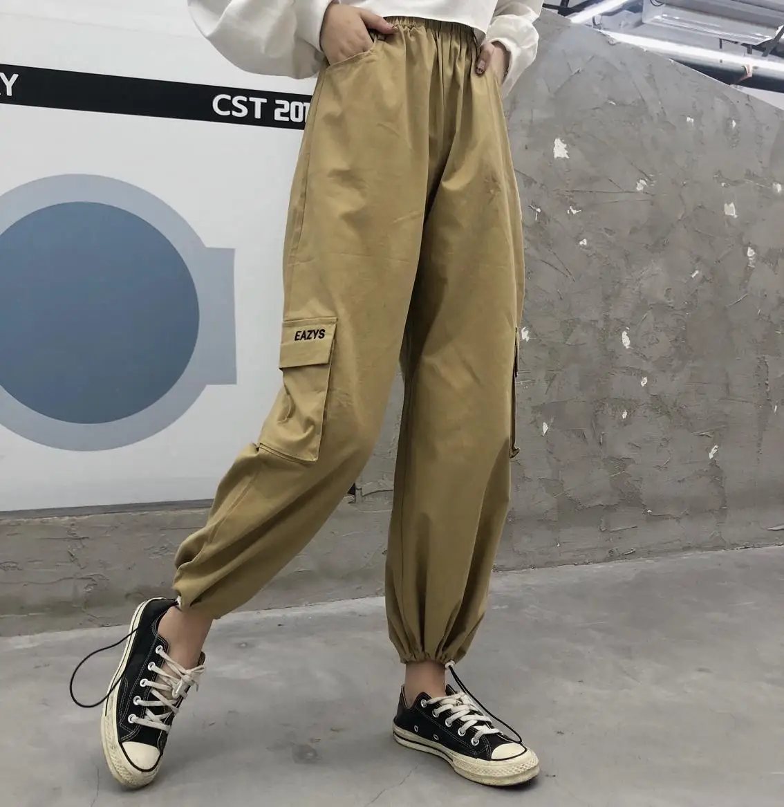 

Autumn New Harajuku Style Solid Color Overall Street Contraction Foot Pocket Women Pants
