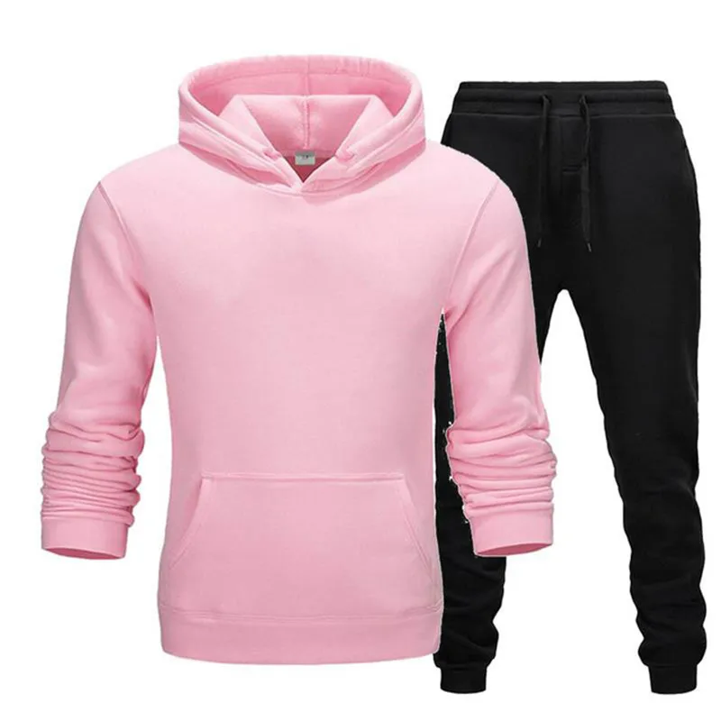 

Tracksuit Men Fashion Hoodies Men Suits Solid Sets Men Sweatshirts+Sweatpants Spring Autumn Fleece Hooded Pullover 2 Pieces Set
