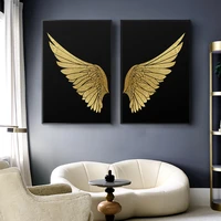 nordic modern abstract black gold wing feathers canvas paintingposterpainting for living room home decor