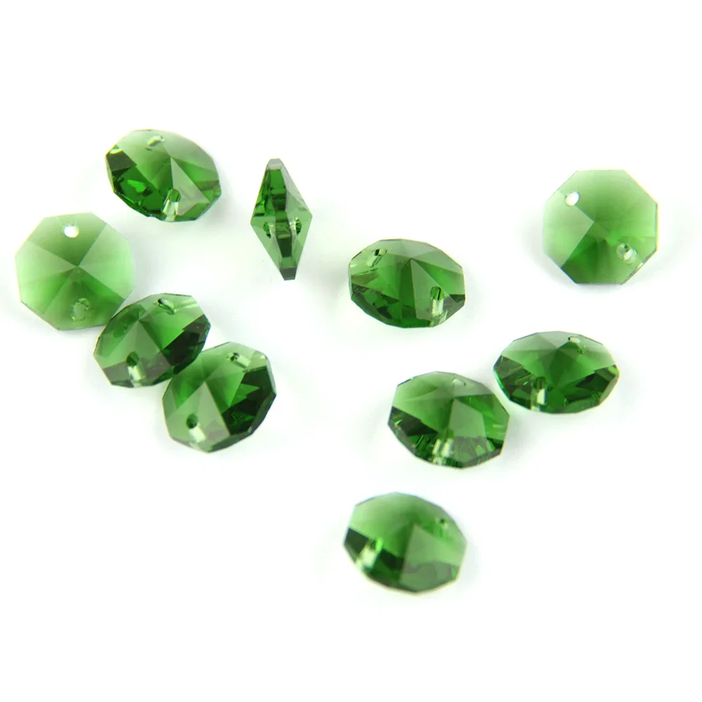 100 шт./лот 14 мм зеленые Восьмиугольные кристаллические призмы бусины в 2 отверстия