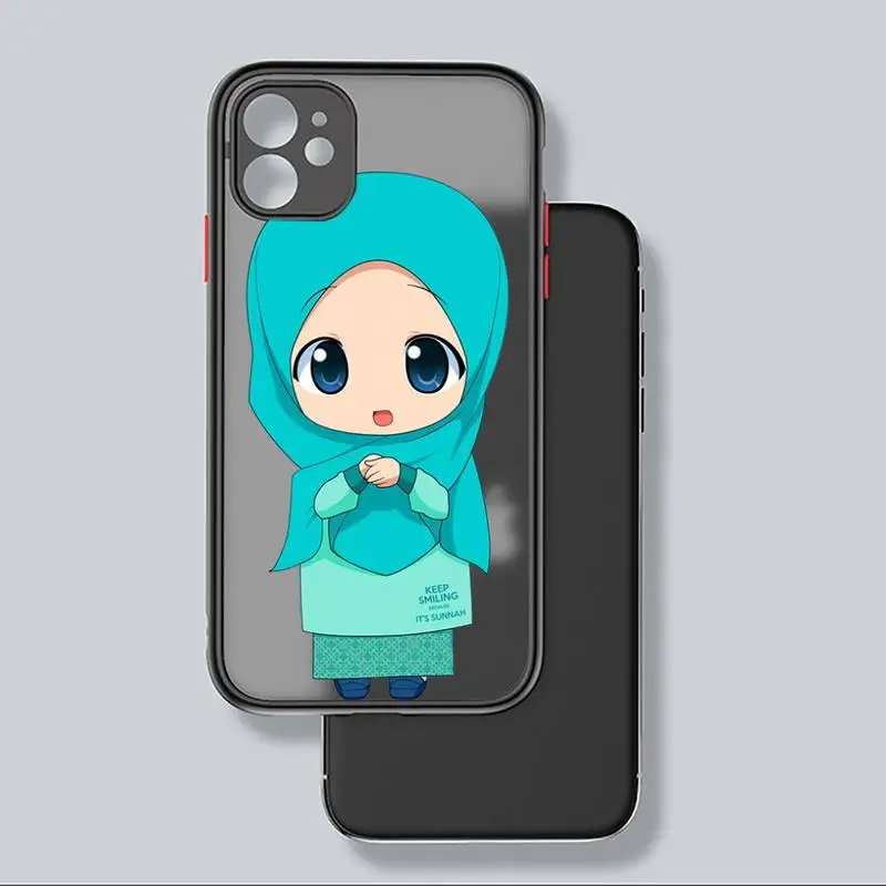 

Muslim girl cute cartoon Phone Case For iphone 12 11 8 7 plus mini x xs xr pro max matte transparent cover