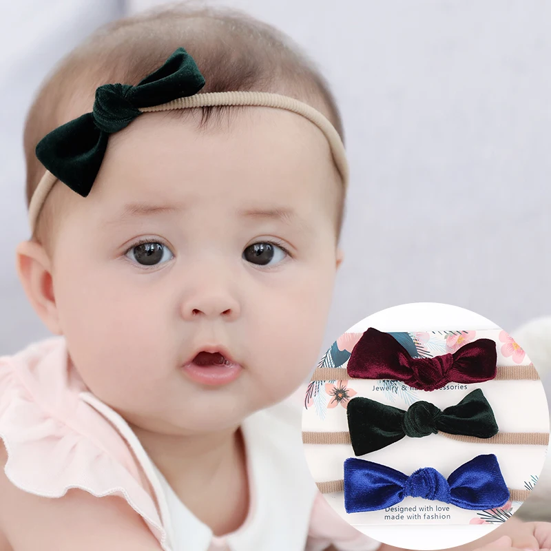 Baby Velvet Bow Headbands Children Head Bandage Elastic Hair Bands Girls Headwear Kids Accessories Ties Turbante 3 Colors | Детская