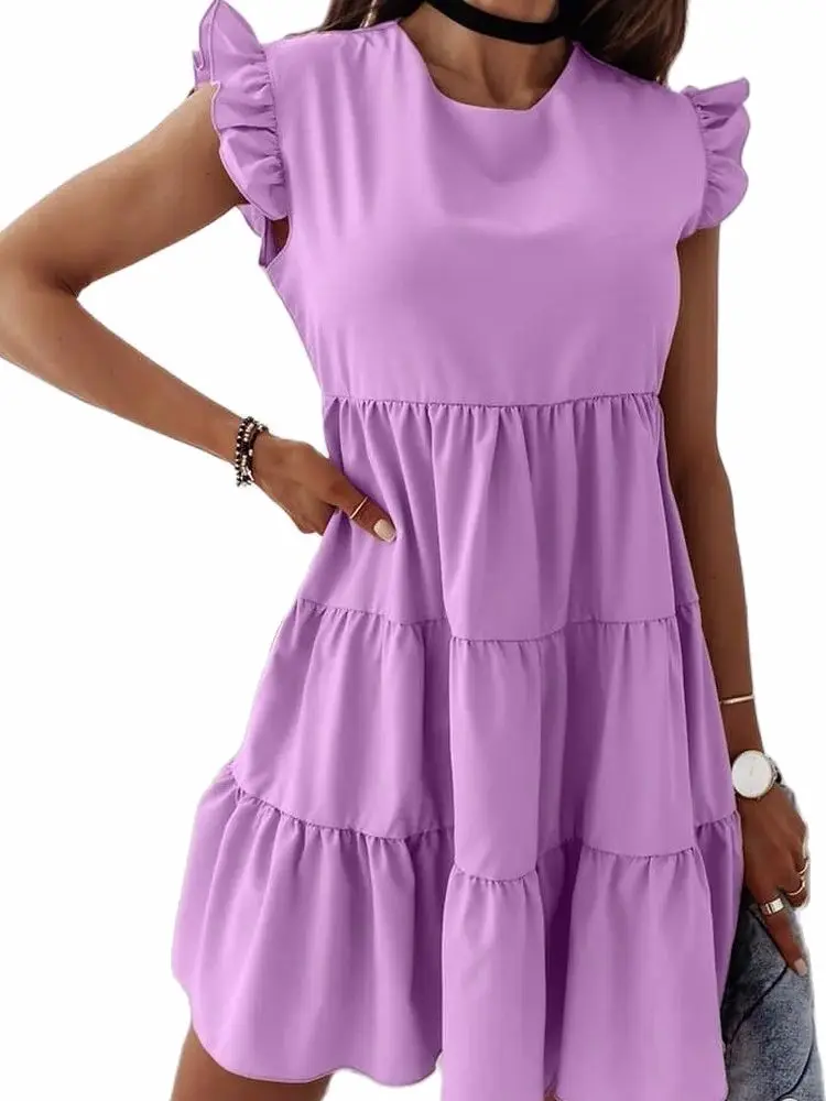 

2021 Women's Summer Fashion Loose Ruffle Short Sleeve Splicing Dress