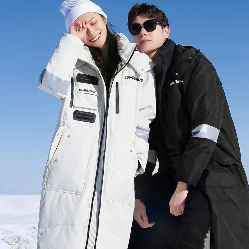 Fashion Couple Outfit Down Coats 2023 New Winter White Duck Down Parka Jacket Women Thicken Warm Down Coat Hooded Loose Overcoat