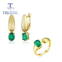 tbjjewelry 2022 trend natural green agate ring earrings jewelry set vintage look 925 sterling silver womens fine jewelry