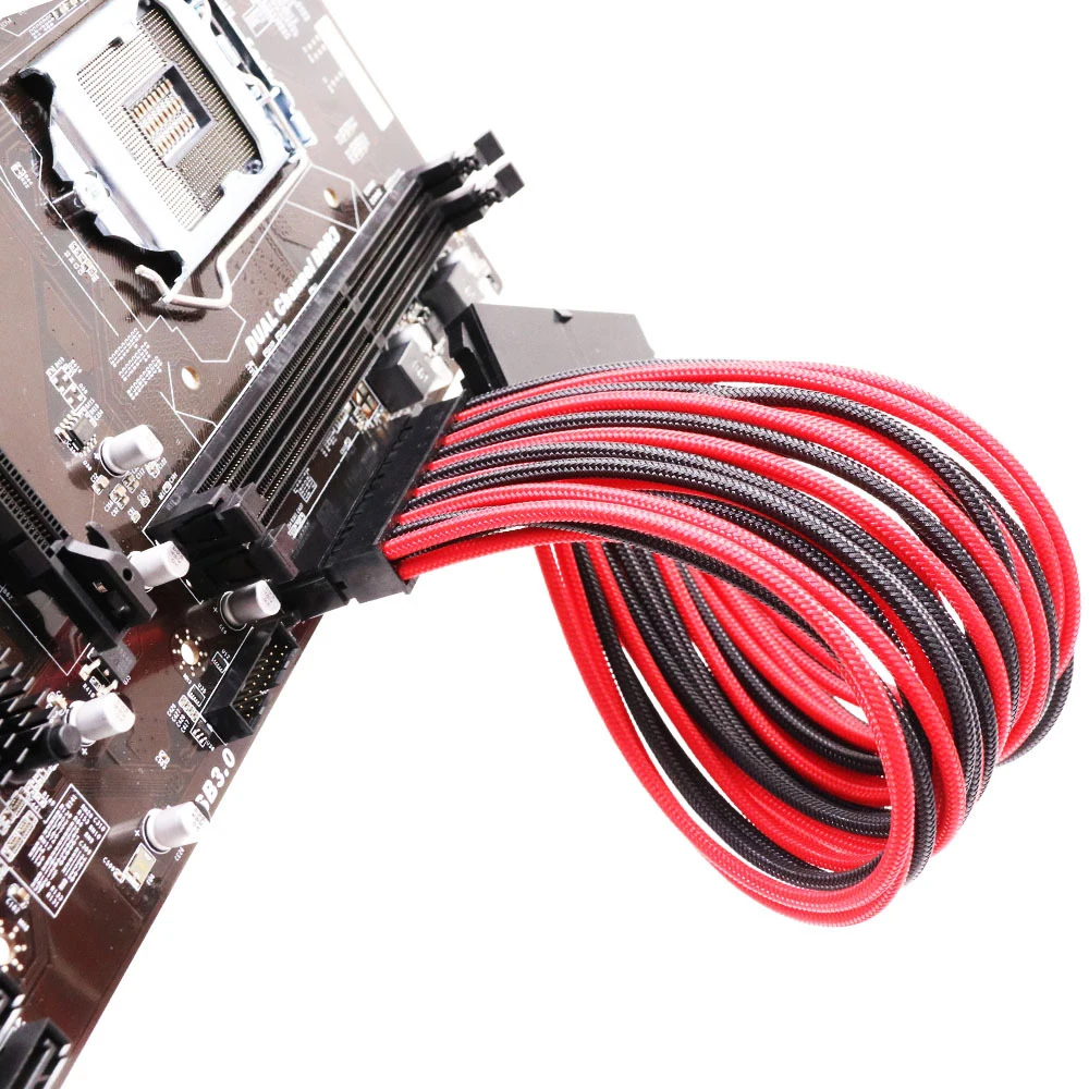 

Braided Extension Cable 24pin Adapter Cable 250W-1300W Extender Cord for ATX Mainboard Servers Test Machine Industrial