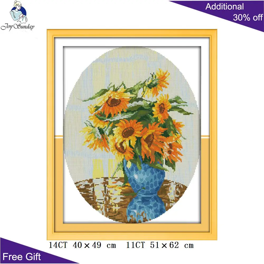Набор для вышивки крестиком Joy Sunday Подсолнухи ваза золотого шара стул украшение