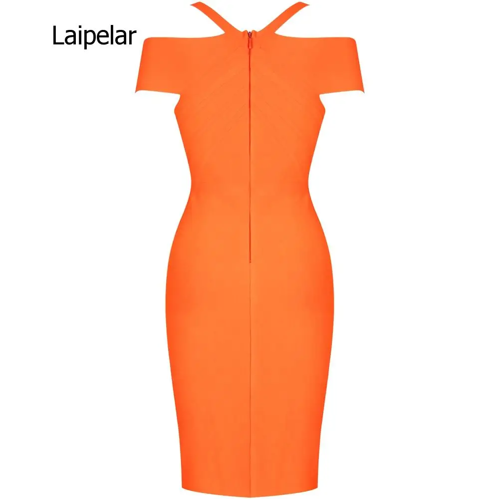 

Women Bandage Dress 2020 New Arrivals Elegant Summer Off Shoulder Bandage Dress Orange Sexy Bodycon Dress Party Club