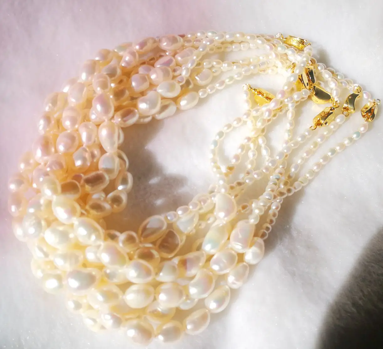 4mm 11mm-25mm white real pearls  natural baroque freshwater pearls necklace