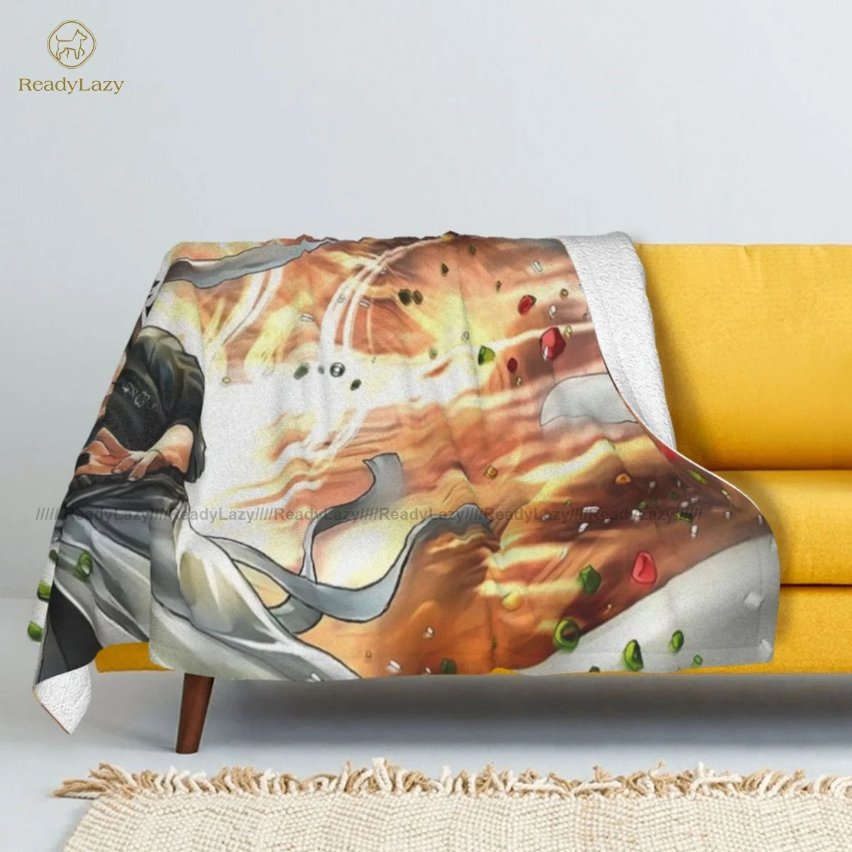 

Shokugeki-manta suave de lana de Sherpa para sofá, colcha divertida a la moda, No Soma