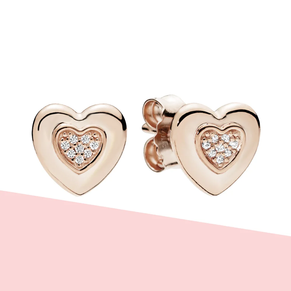 925 стерлингового серебра блестящее циркониевое из розового золота в форме сердца