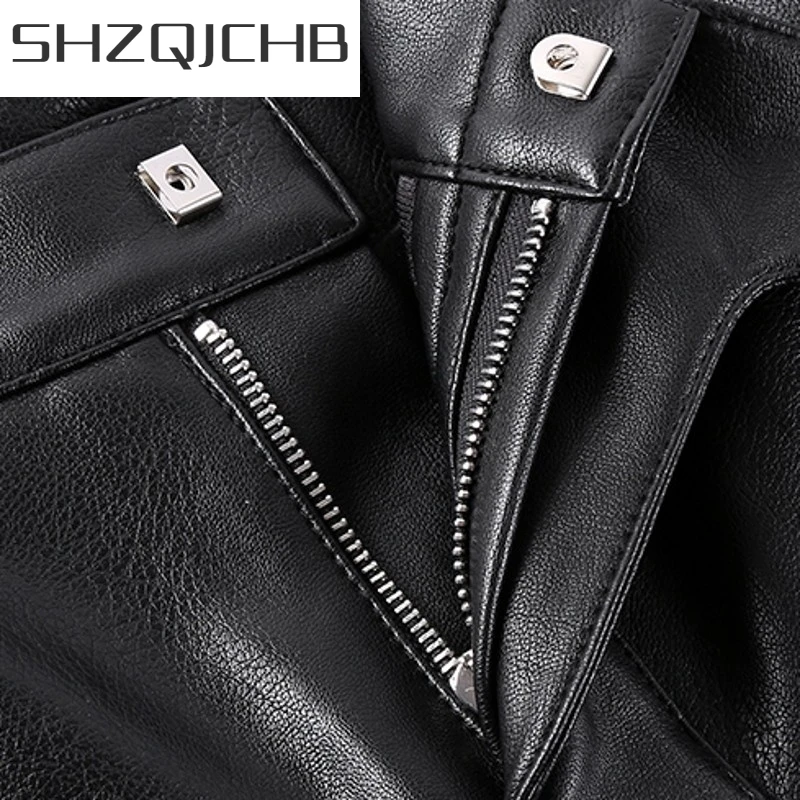 

JCHB 2021 Fashion High Quality Pu Leather Pants Men New Winte Motorstyle Straight Full Length Masculina Trousers Punk Pantalon