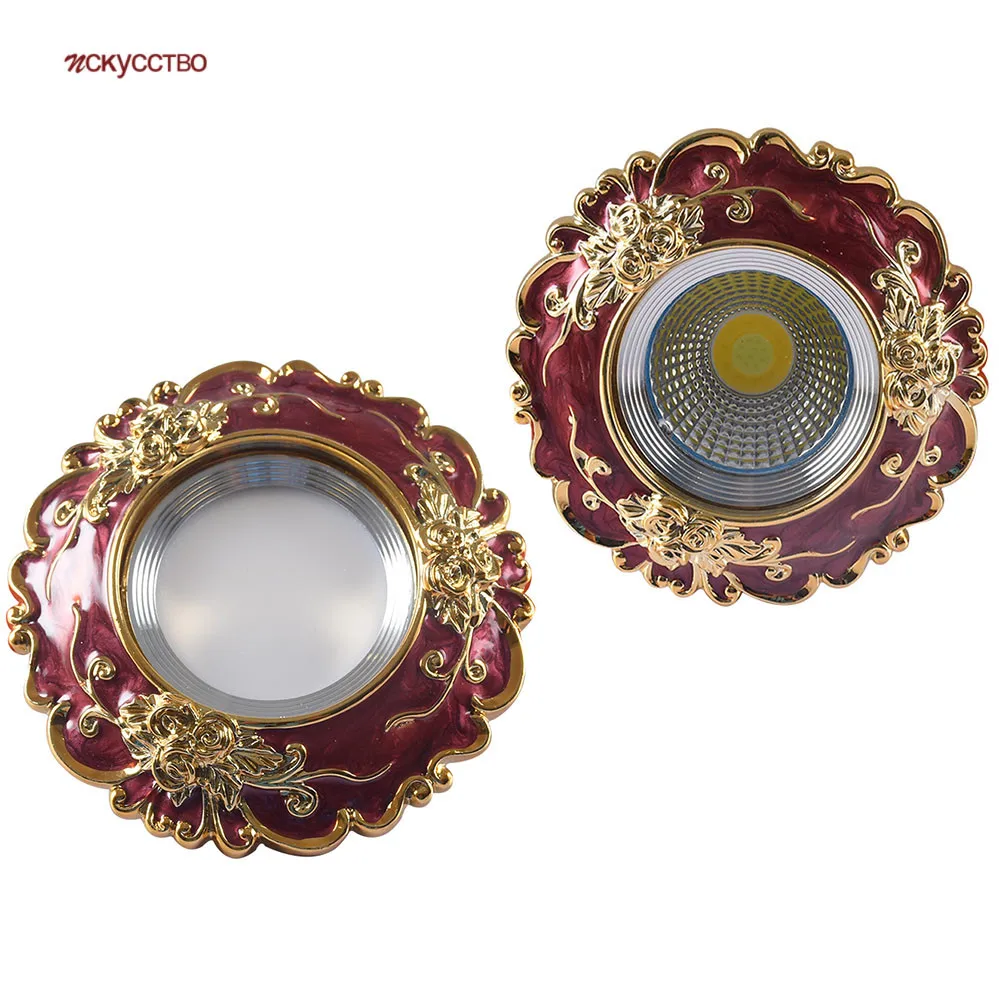 

European Style Crimson Garland Lace Resin Led Ceiling Lamp For Hallway Dining Room Luxury Home Decor 5W 7W Recessed Spotlights