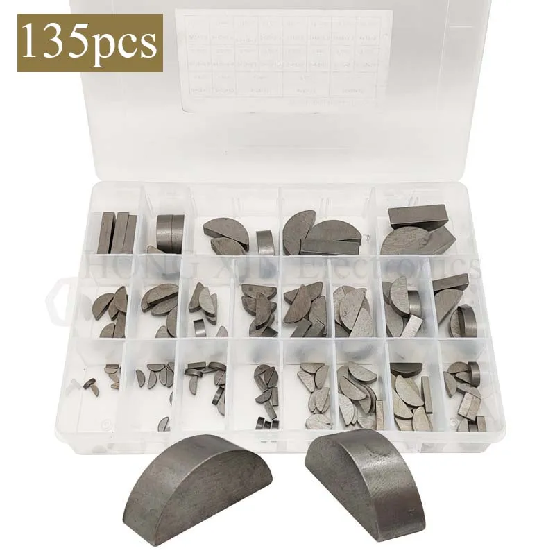 

135 Pcs/set Woodruff Key Flywheel Pulley Crank Way Key Assortment Kit for Multiple Purpose Fasteners Mechanical