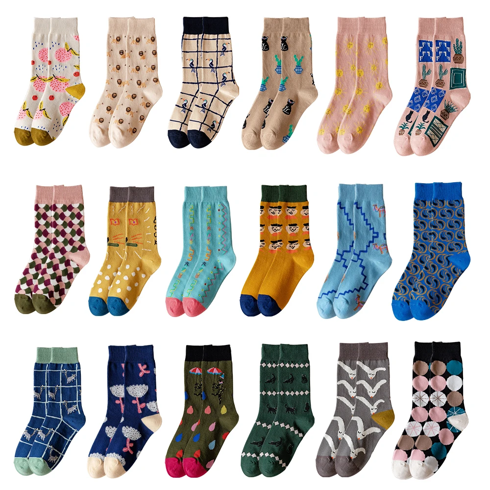 Salina Women's Socks New Winter And Spring Short Tube Fashion Personality Multi-Pattern With Comfortable Casual Sports Cotton