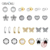 925 sterling silver stud earrings white pearl round zircon butterfly gold earrings for women heart shape ear jewelry gift