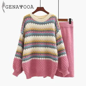 Женский комплект из двух предметов Genayooa, трикотажный топ и юбка, модель 2020 года, Осень-зима