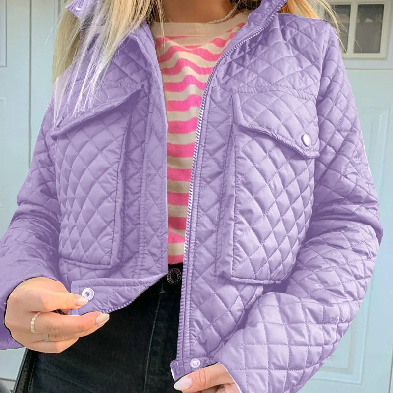 Y2K Purple Quilted Jackets for Women 2021 fashion Autumn Winter Zip Up Cute Bubble Coat Street Outwear casual White