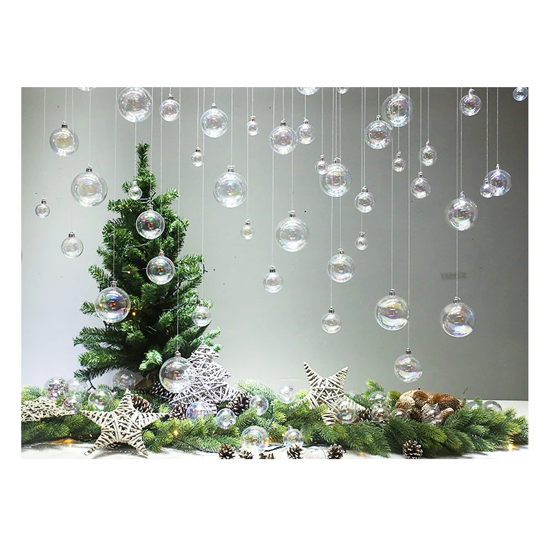 

4/8/12Pcs 6cm Clear Iridescent Glass Ball Christmas Ornament Wedding Baubles Ornament Decorate Evening Party Pendant Balls