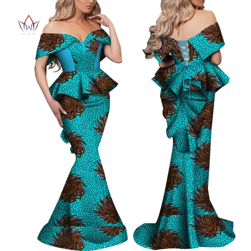 Africa Women Cotton Clothing Two Pieces African Long skirt suit Bazin Riche Plus Size African Fashion set Nigeria WY5933