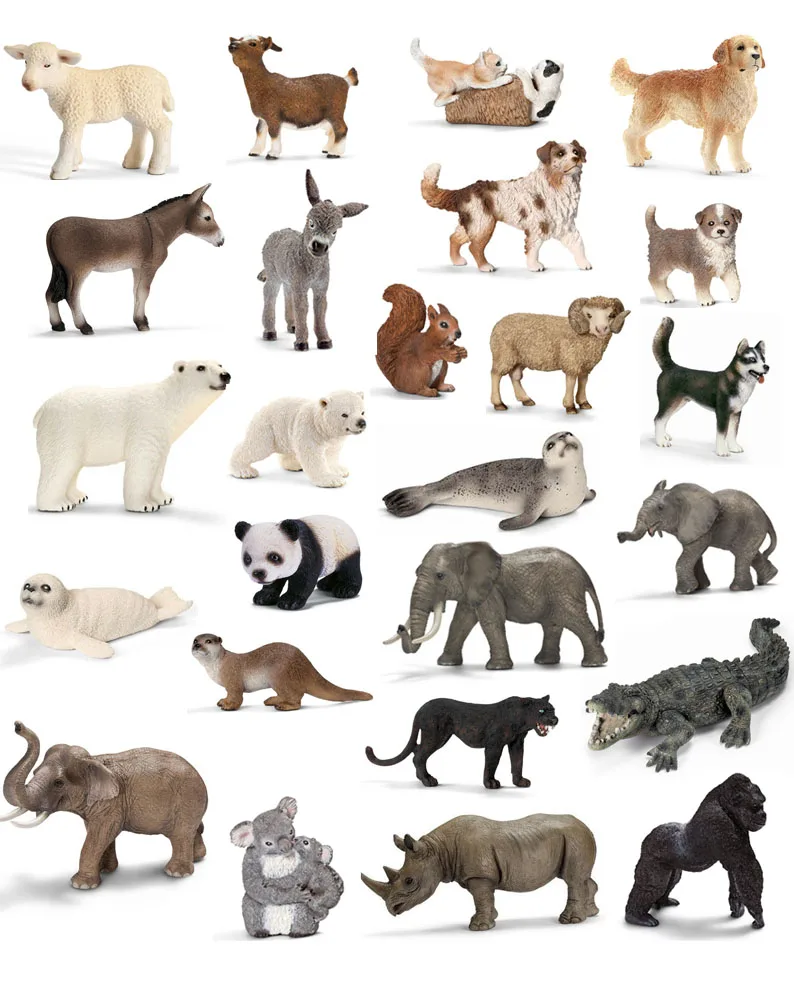 Оригинальный набор животных из джунглей, фермы и зоопарка с собакой, волком, ослом, быком, овцой и гиппопотамом - фигурки для детской игрушки и подарка.