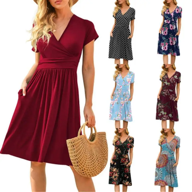 

Summer New Fashion Print Casual Short-Sleeved Loose Mid-Length Dress, Homely Style, Girly Temperament Commuting