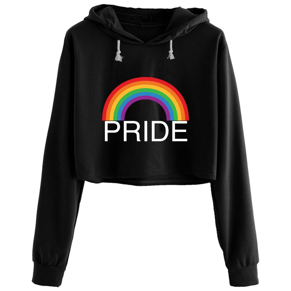 

Gay Pride Rainbow For Celebrating Lgbtq Pride Crop Hoodies Women Emo Aesthetic Kpop Korean Pullover For Girls