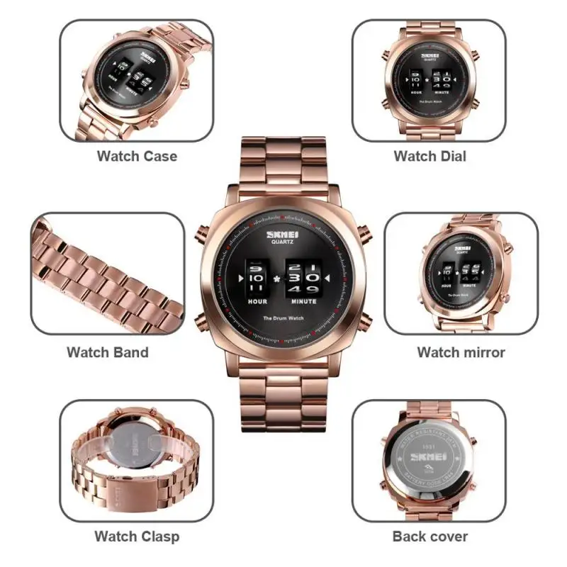 

SKMEI Fashion Quartz Men Wristwatches Patented Design Men Watch Waterproof Simple Watch Stainless Steel Band Orologio Uomo