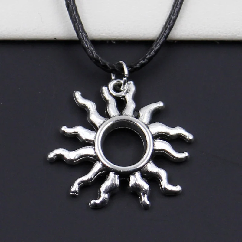 

Модный кулон Sun Sunshine, тибетский серебристый цвет, колье, чокер, черный кожаный шнур, заводская цена, подарок ручной работы