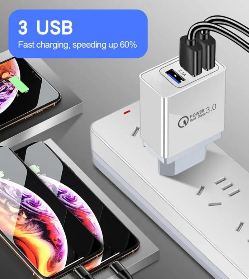 

USB Quick Charge QC3.0 Fast Charging Mobile Phone Charger For IPhone X Samsung Xiaomi Huawei Tablet Wall Adapter Travel Charger