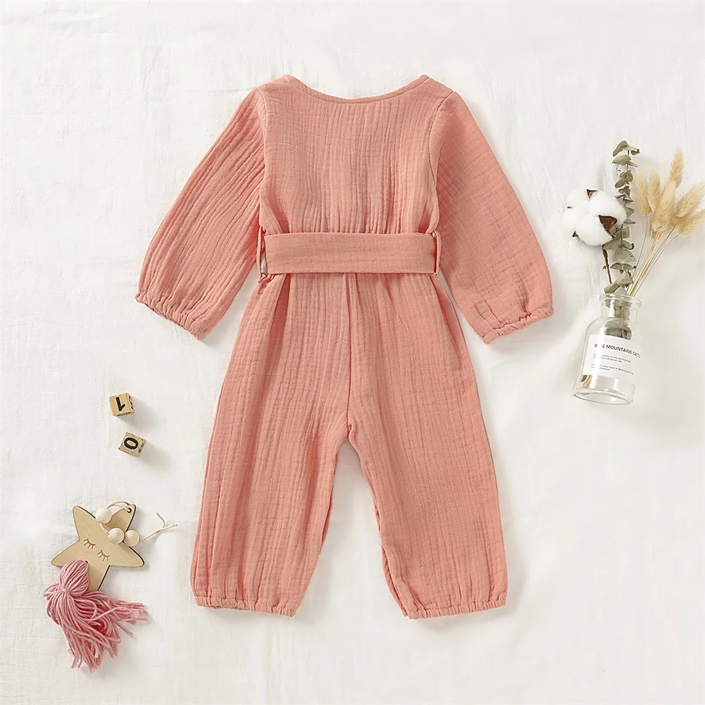 

Newborn Baby Girls Cotton Linen Romper Long Sleeve Bowknot Jumpsuit Playsuit Baby Girls Rompers Soft Clothes Outfits