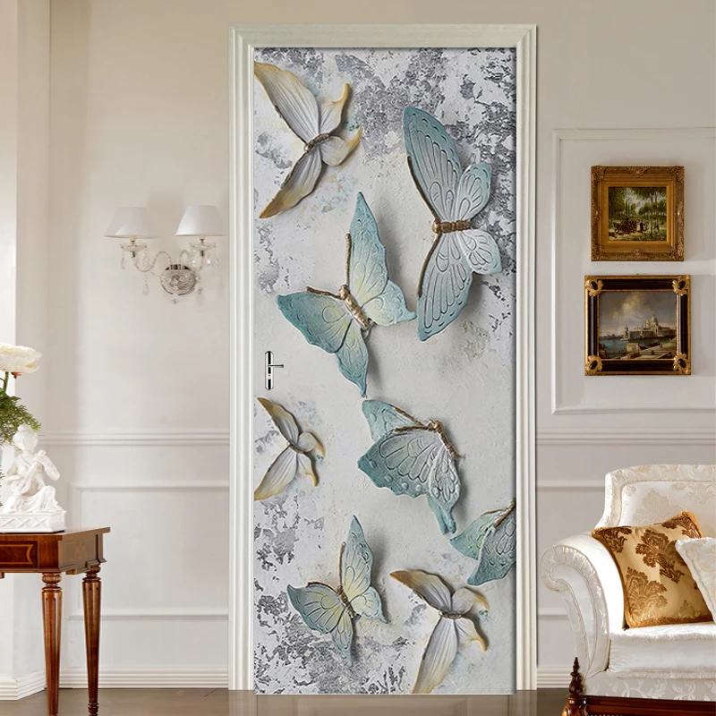 

Винтажная дверная наклейка-бабочка, Настенная ПВХ самоклеящаяся 3D наклейка для гостиной, спальни, двери, Декор, наклейка, плакат