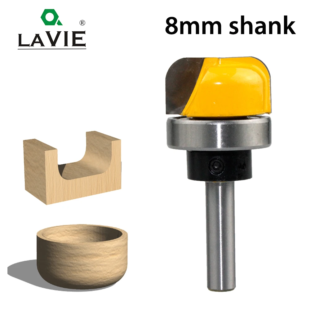 LAVIE 1pc 8mm Shank 1-1/8 Diameter Bowl Tray Router Bit Round Nose Milling Cutter with Bearing for Wood Woodworking C08-044FX