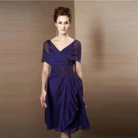 2021 affordable short purple chiffon short sleeve mother of the bride dresses deep v neck mother of the groom gowns knee length