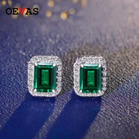 oevas 925 sterling silver created moissanite emerald gemstone wedding engagement ear studs earrings fine jewelry wholesale