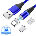 Магнитный кабель Micro usb Type-C, 3 А, для быстрой зарядки, Магнитный зарядный провод, usb c для iphone 11, X, redmi, мини-usb-кабель