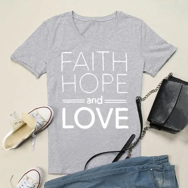 

Футболки с надписью Christian Faith Hope And Love женские, хлопковая модная футболка с принтом надписи, топ с графическим принтом, Прямая поставка