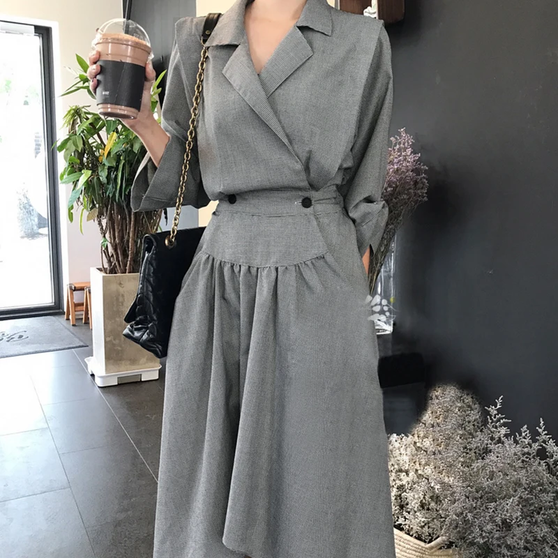 TWOTWINSTYLE необычное платье для женщин с вырезами, с рукавом в виде четверти, с высокой талией, корейские платья, женские осенние модные OL, новинка