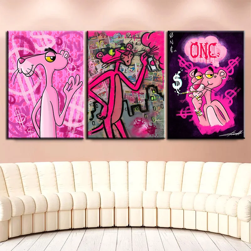 

Modern Street Graffiti Art Canvas Painting Panther Animal Posters and Prints Wall Pink Leopard Picture for Children's Room Decor