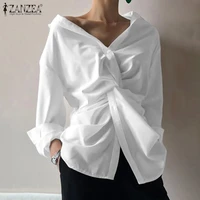 summer irregular blouse zanzea 2021 elegant womens tops casual long sleeve shirts female lapel blusas tops oversized tunic
