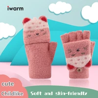 iwarm autumn winter boys girls childrens keep warm gloves cute cartoon flip fingerless work gloves outdoor sports mittens