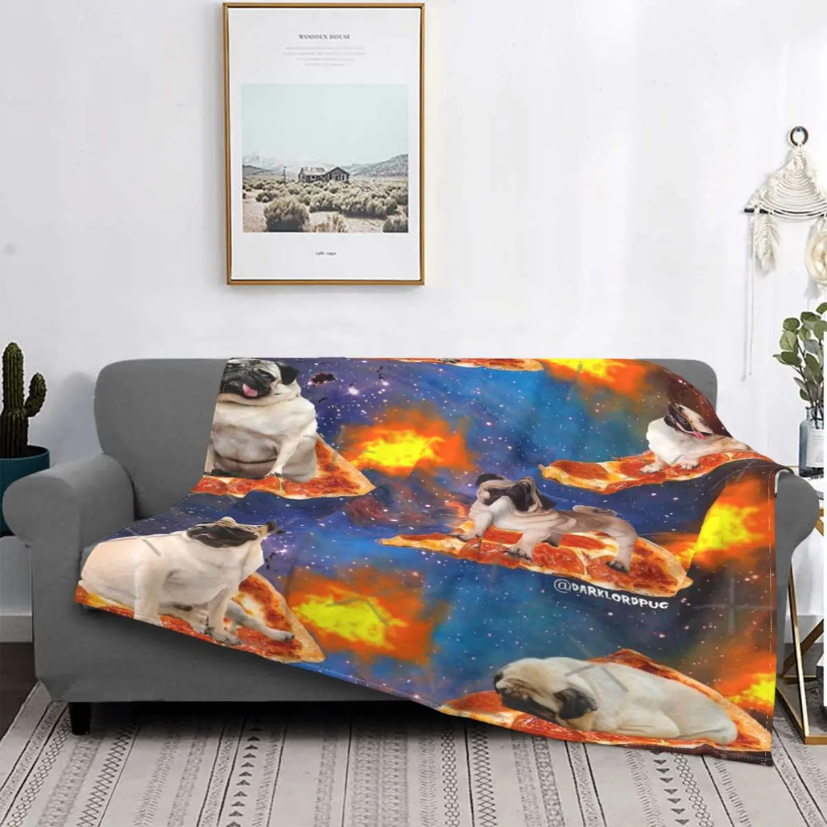 

Pugs In Space Riding Pizza Blanket Bedspread Bed Plaid Throw Anime Plush Muslin Blanket Picknick Blanket