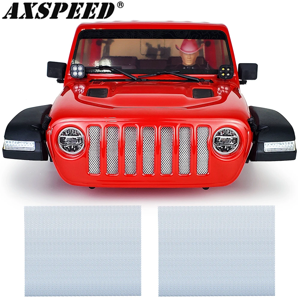 

AXSPEED Stainless Steel Front Hood Grille Radiator Mesh Cooling Net for 1/10 RC Crawler Car Axial SCX10 Jeep Wrangler Parts