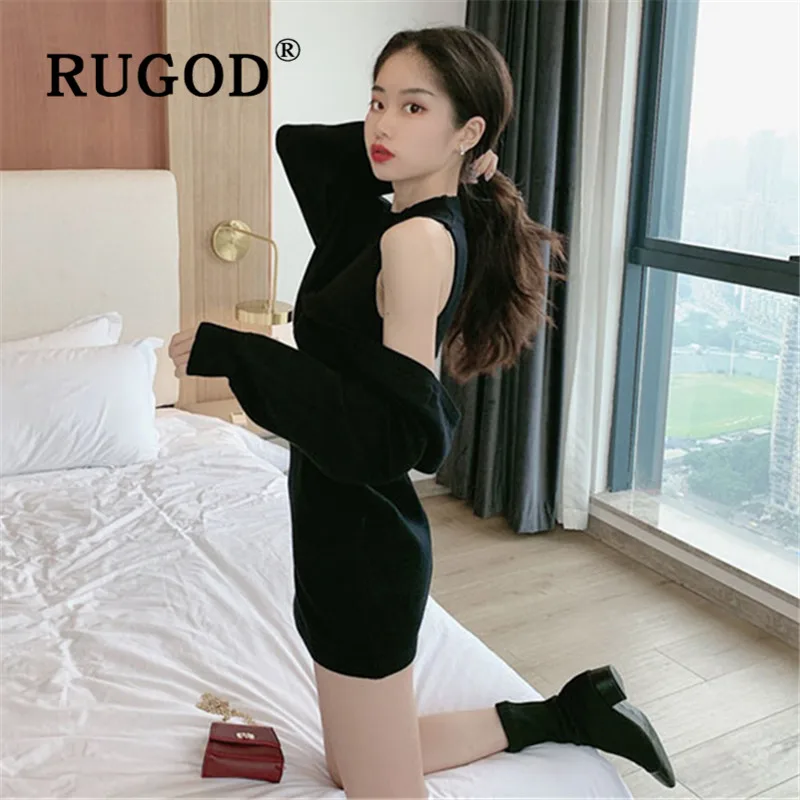RUGOD 2019 Новое Осеннее поступление женское платье-свитер с круглым вырезом длинным