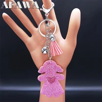 2022 fashion pink tassel crystal girl key chain womenmen bag accessories jewelry llaveros pareja k23s01