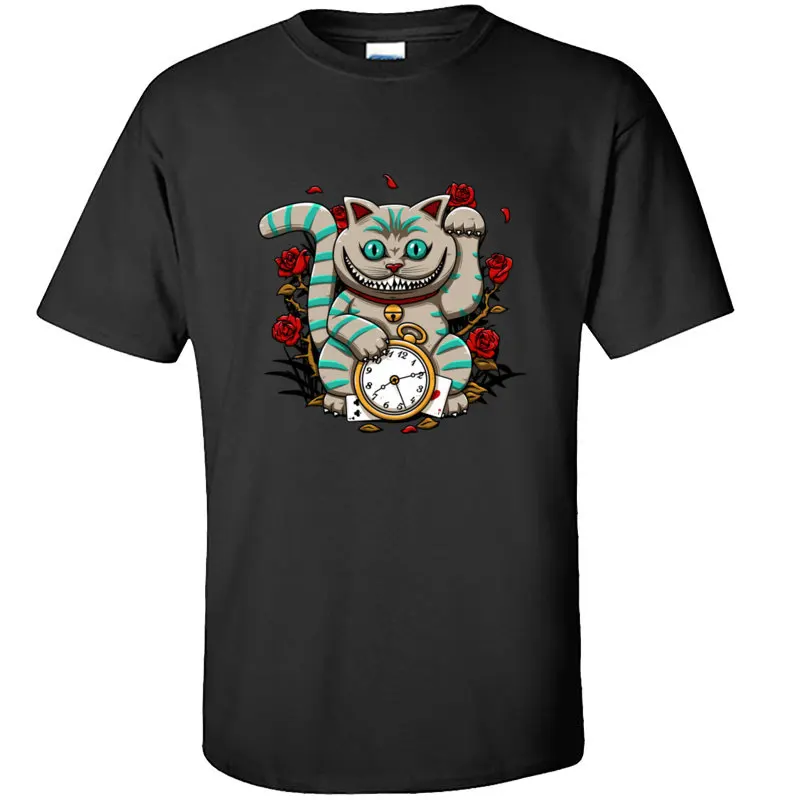 Cheshire Maneki Neko стимпанк кошка Ретро футболка простой стиль короткий рукав бренд