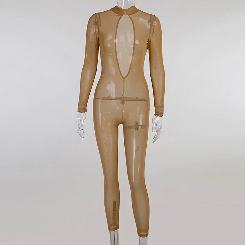 

Girlchic Backless Hollow Out Solid Sexy Women Rompers Long Sleeve See Through Fashion Slim Jumpsuit Skinny With Buttons Outfits