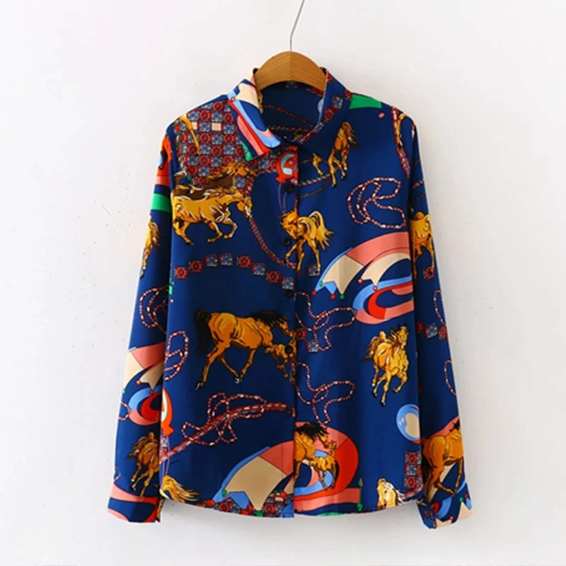 

2022 Весенняя новинка Женская винтажная рубашка Элегантная Модная трендовая блузка с длинным рукавом и принтом женская Повседневная Свободн...