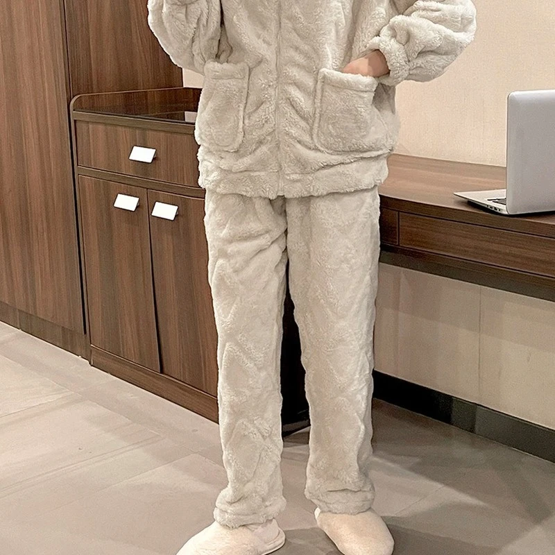 Long-Sleeved Coral Fleece Pajamas New Winter Casual Warm Flannel Pajamas Home Service Pajama Set Women